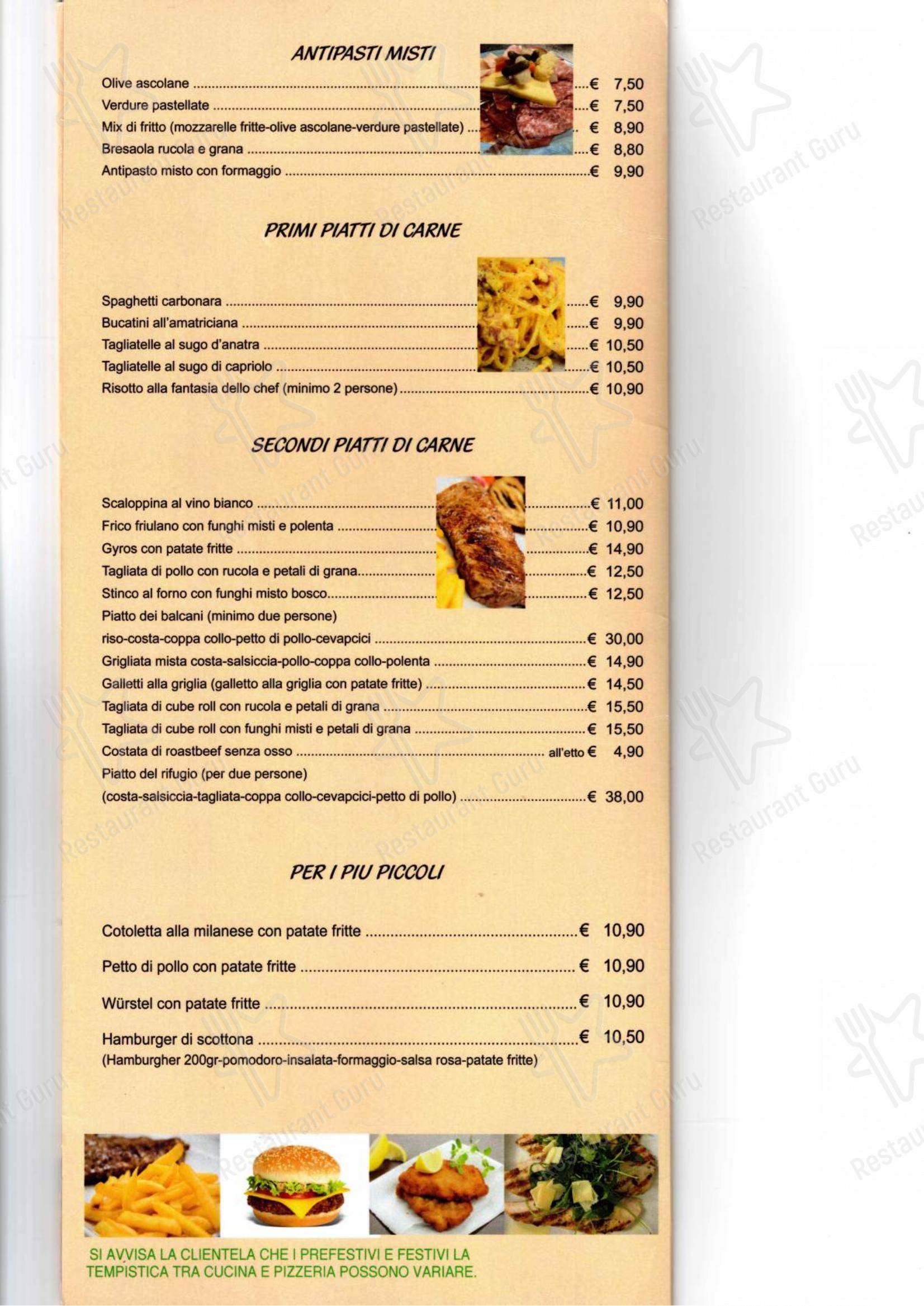 Menu di Al Rifugio - Menu