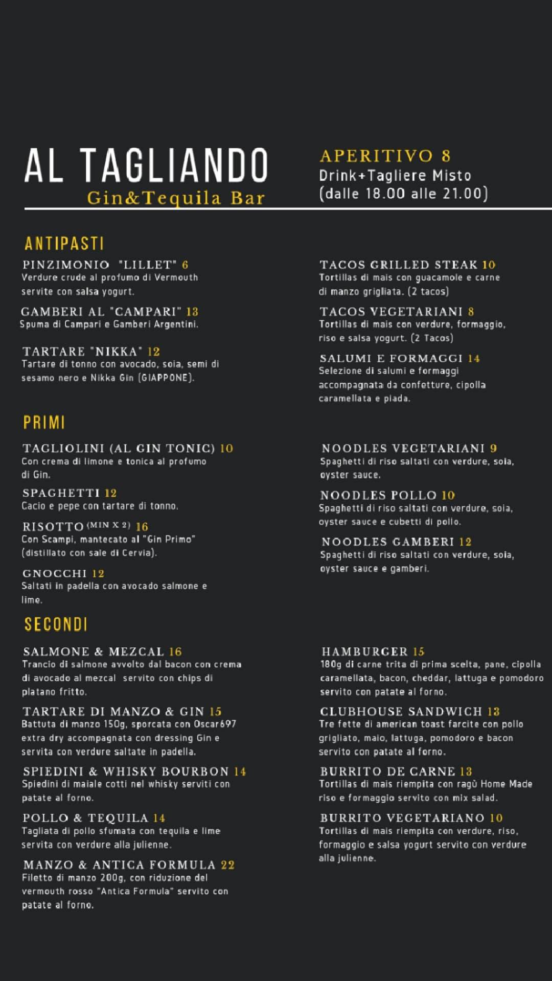 Menu di Al Tagliando Bistrot•Lounge Bar 