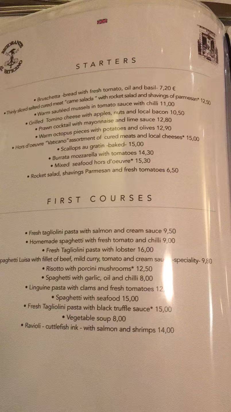 Menu di Al Vaticano 
