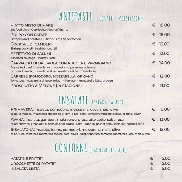 Menu di Pizzeria Avana 