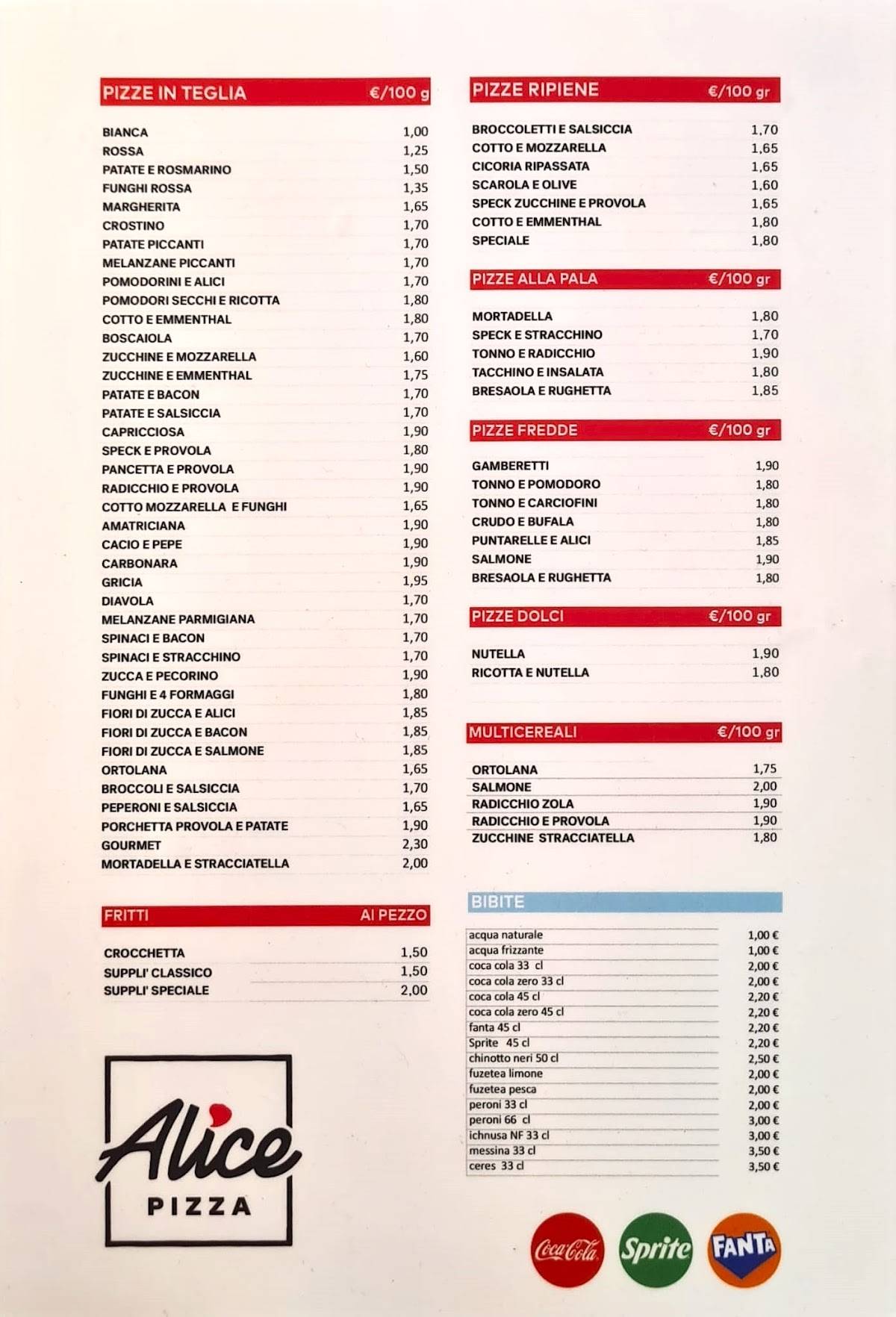 Menu di Alice Pizza Ostia 