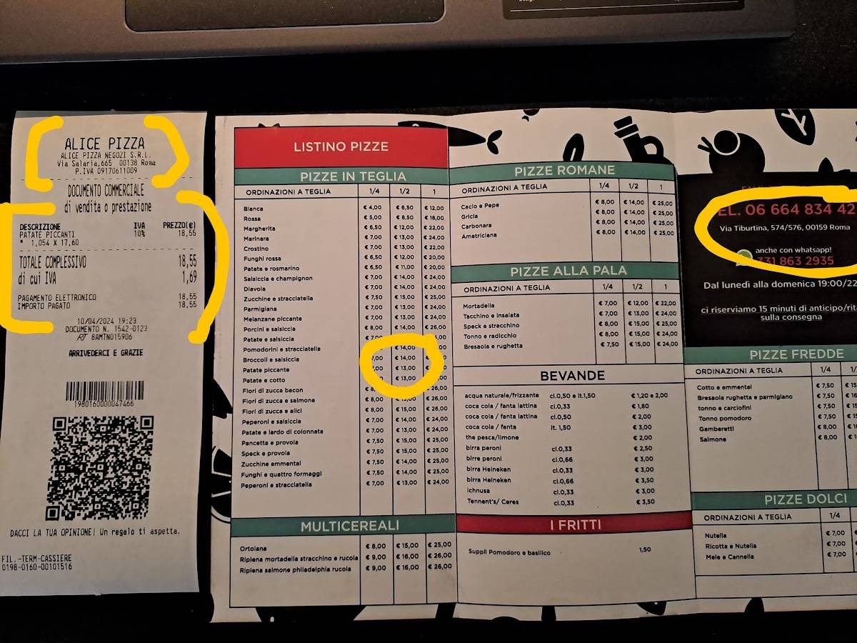 Menu di Alice Pizza Salario Center 