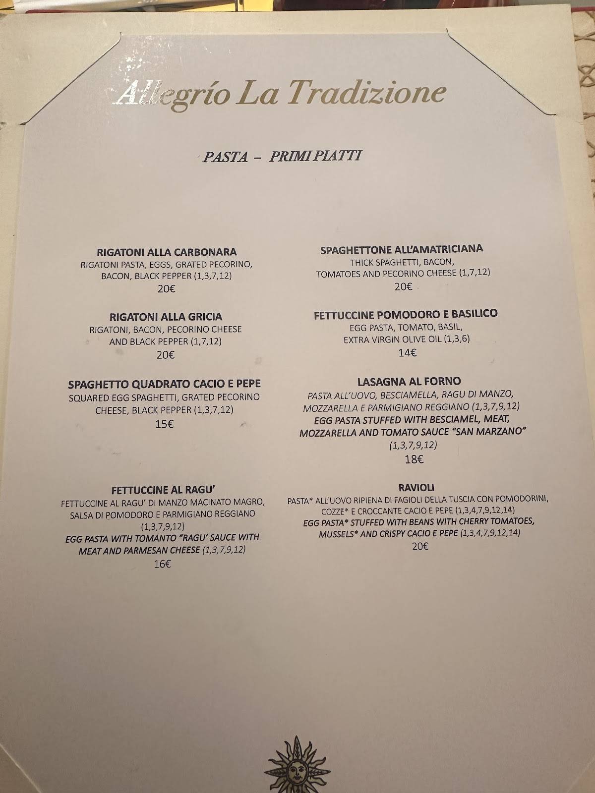 Menu di Allegrío 