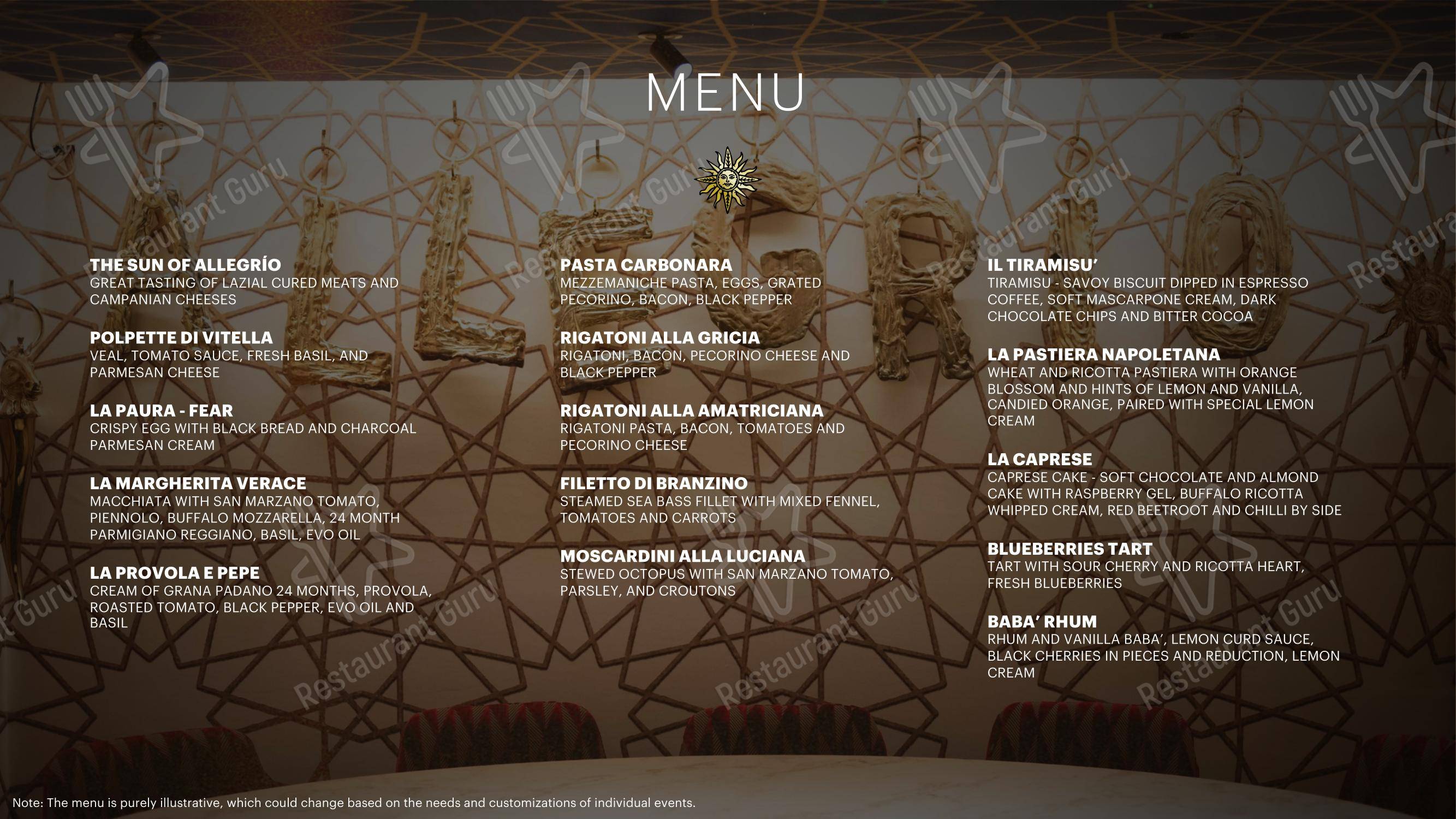Menu per Allegrío in Roma