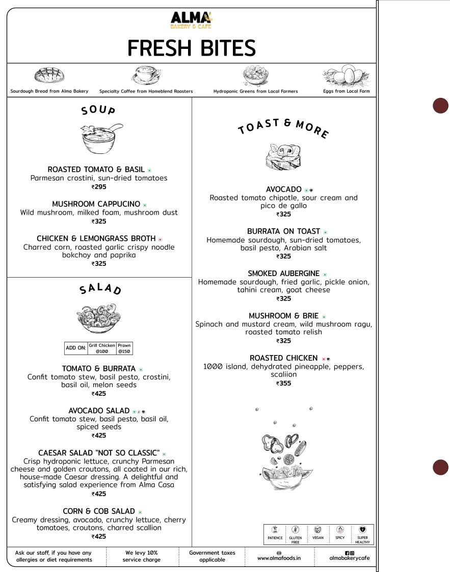 Alma Bakery & Cafe Noida sector 104 menu