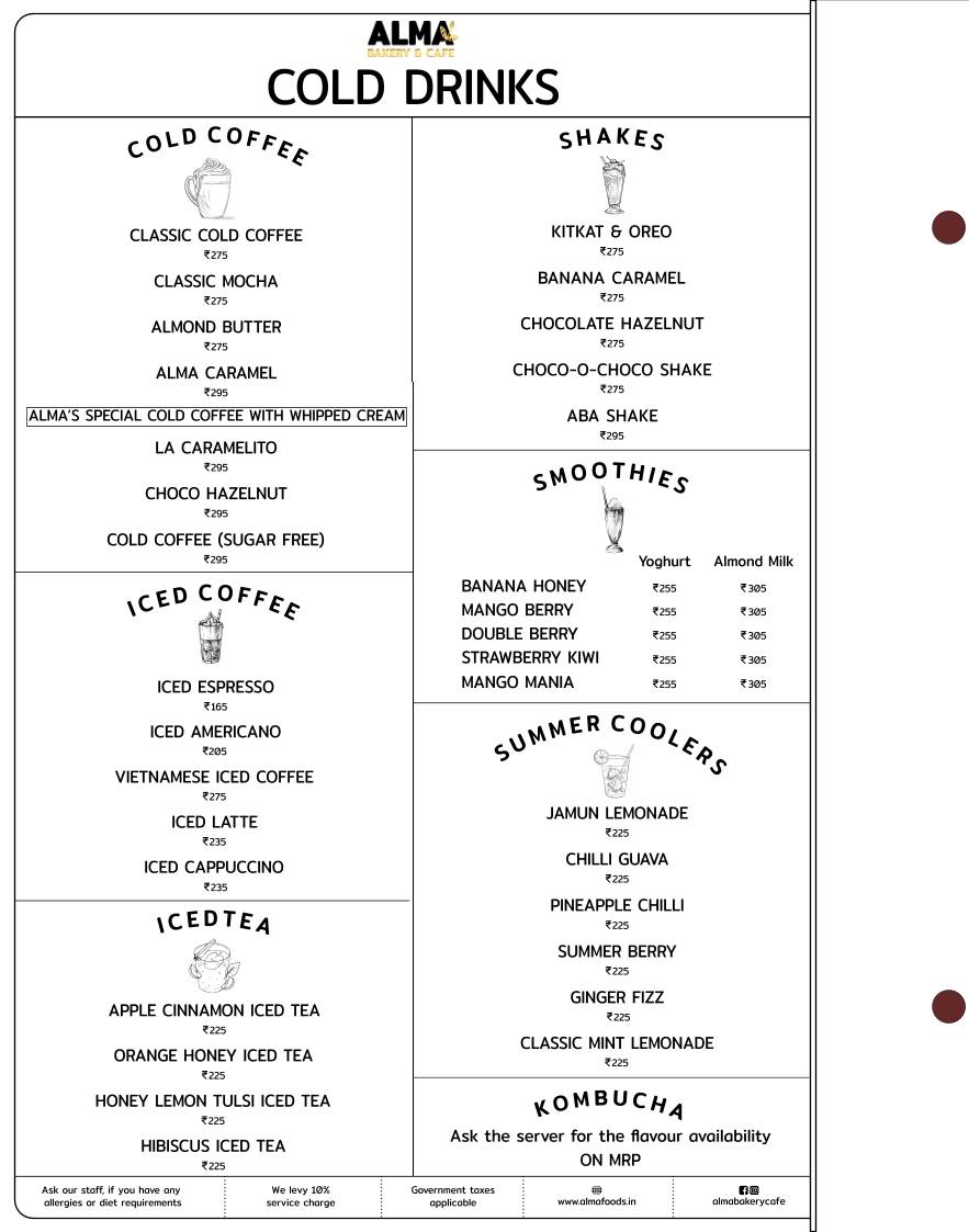 Alma Bakery & Cafe Noida sector 104 menu