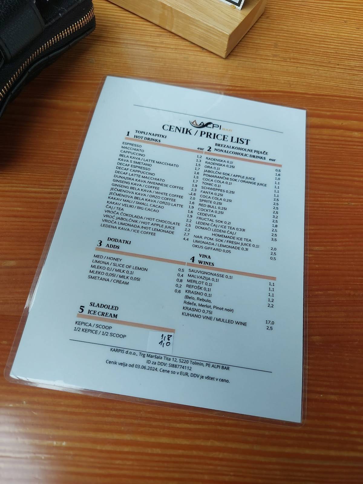 Menu di Alpi Bar 