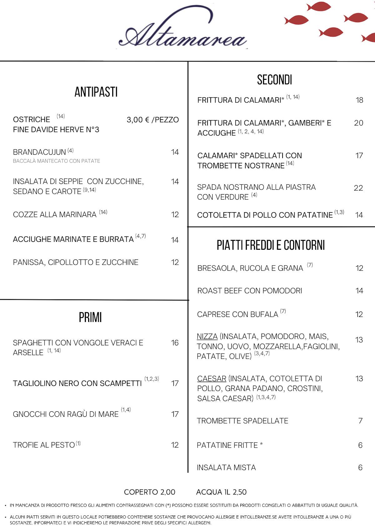 Menu di Altamarea 