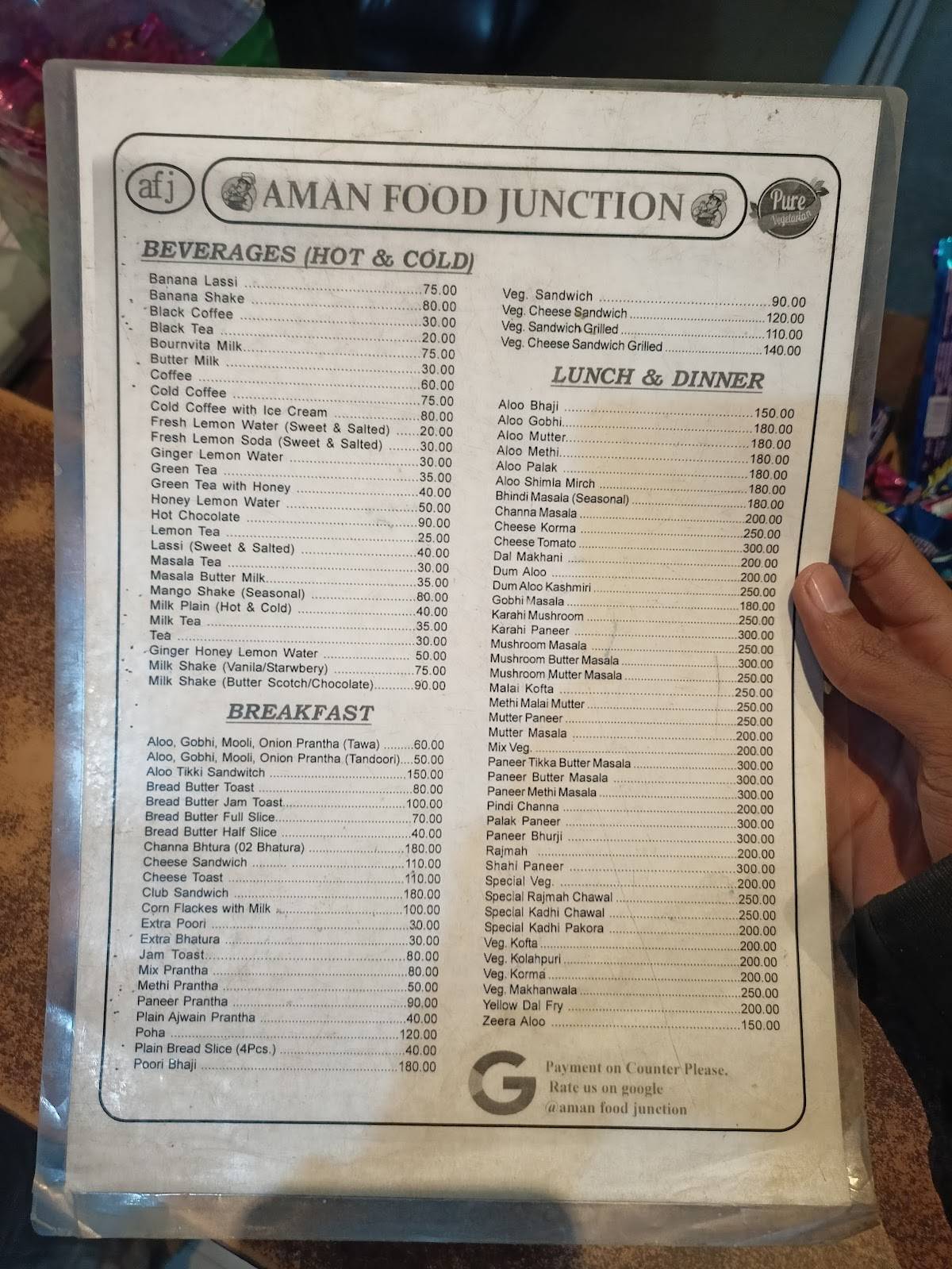 Aman food junction menu