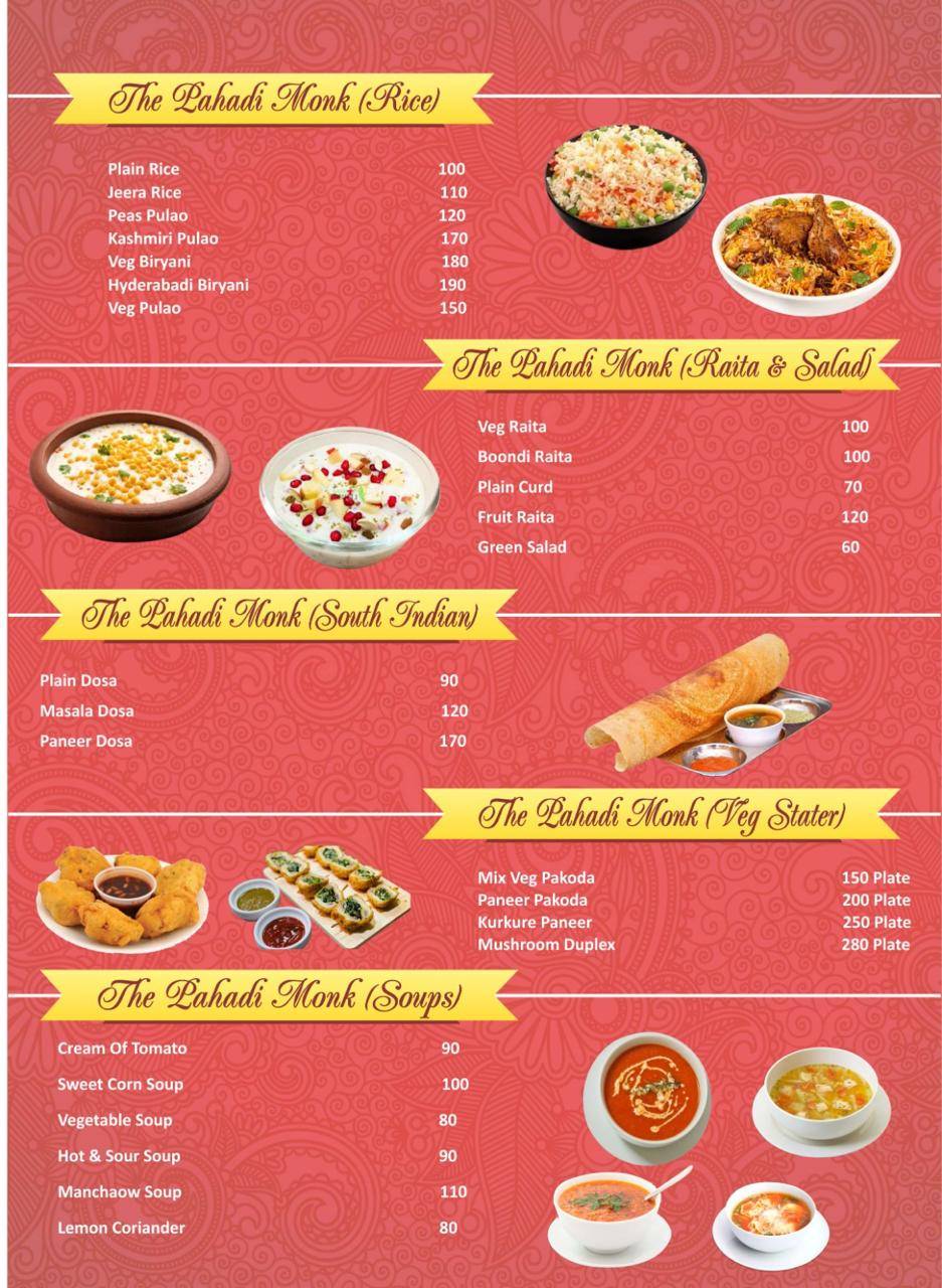 The Pahadi Monk menu