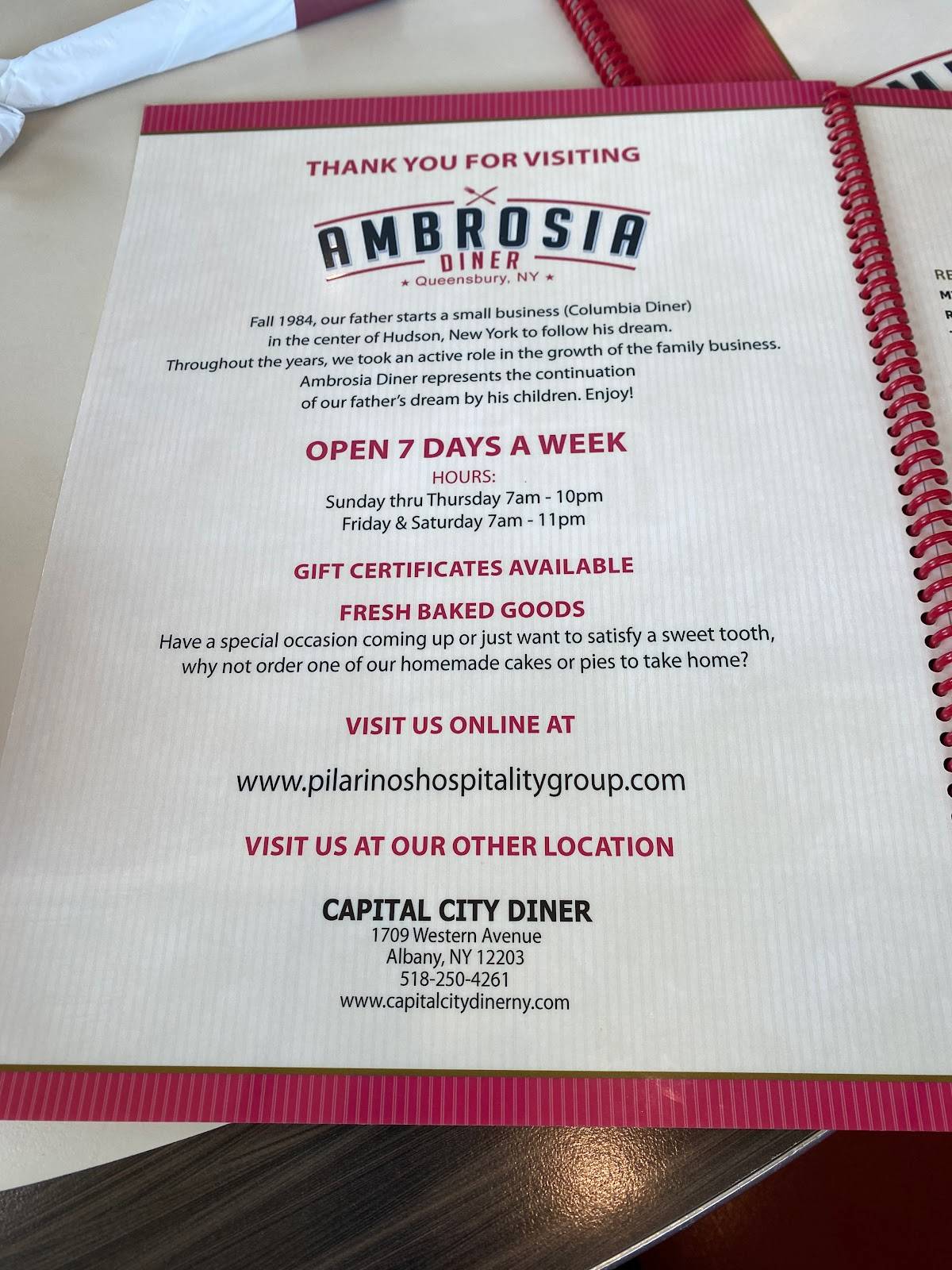 Menu at Ambrosia Diner restaurant, Queensbury, 518 Aviation Rd