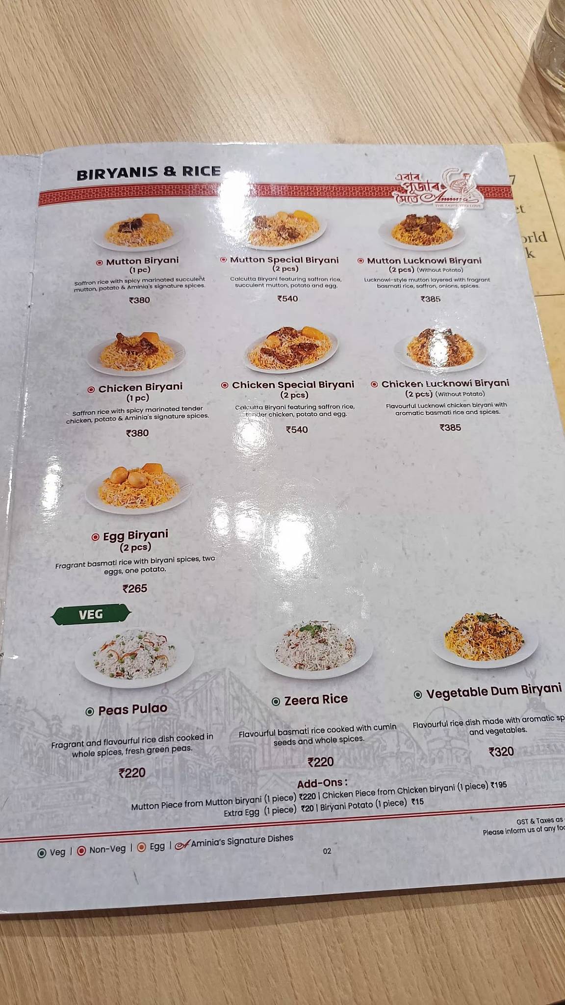 Aminia Restaurant - Guwahati menu