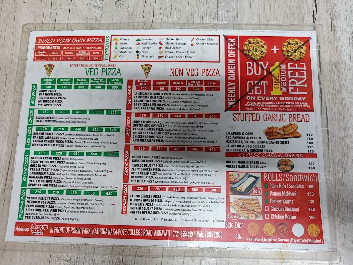 Chicago Pizza Amravati Best Pizza in Amravati menu