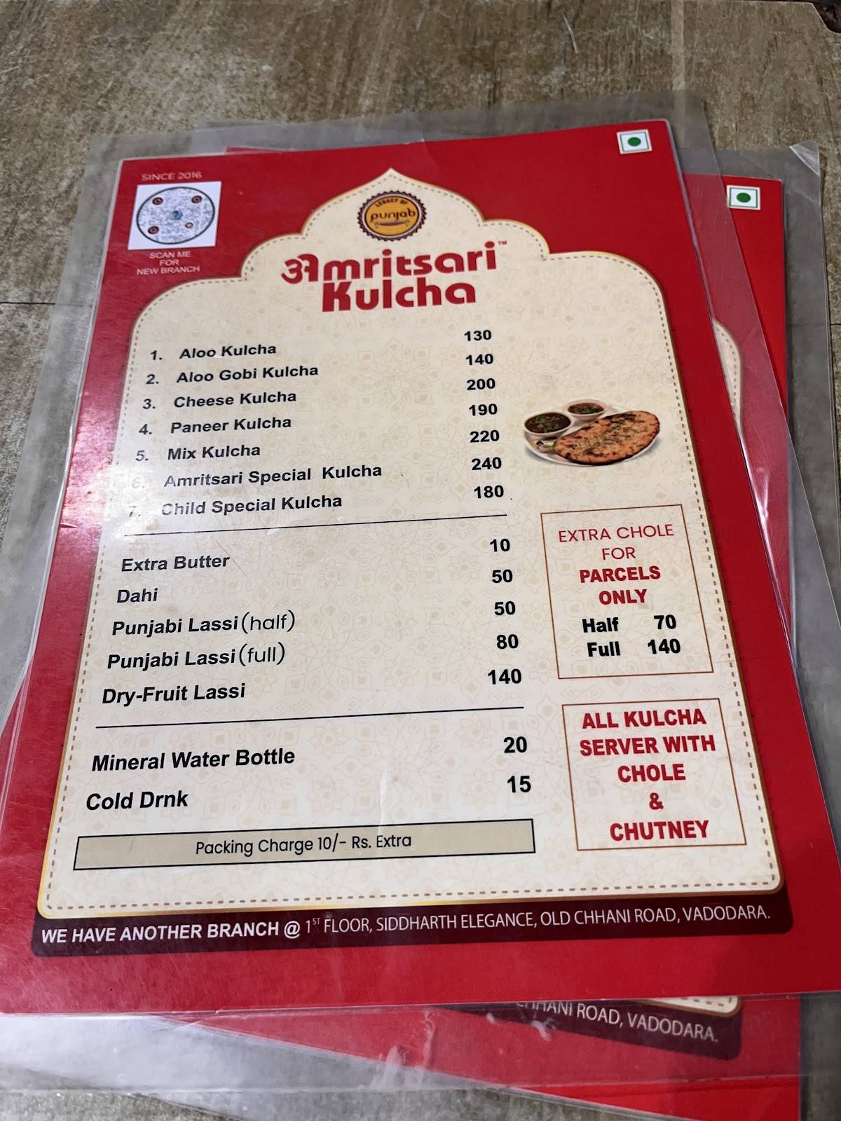 Amritsari Kulcha menu