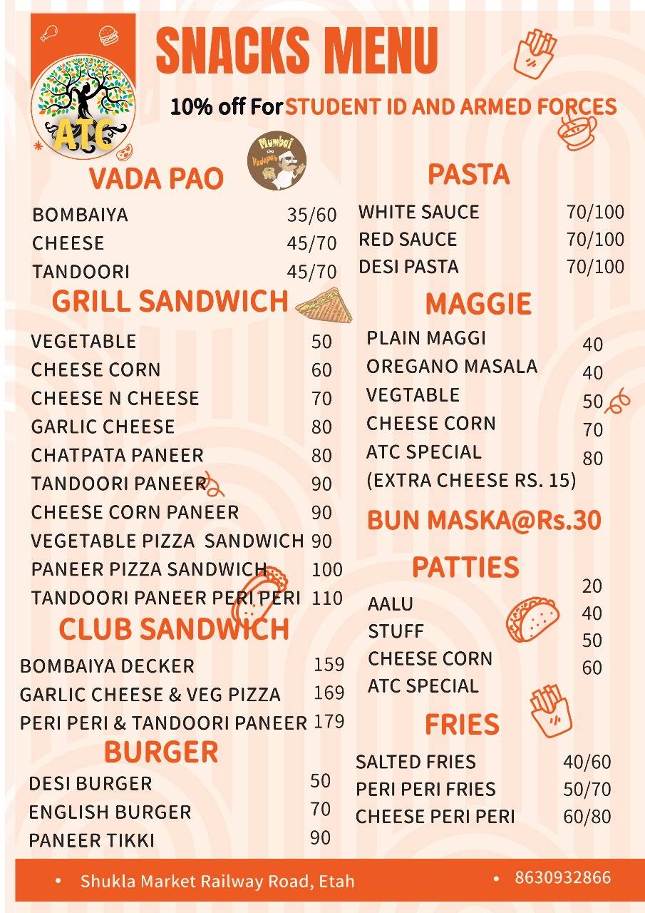 Anav Tree Cafe, ATC menu