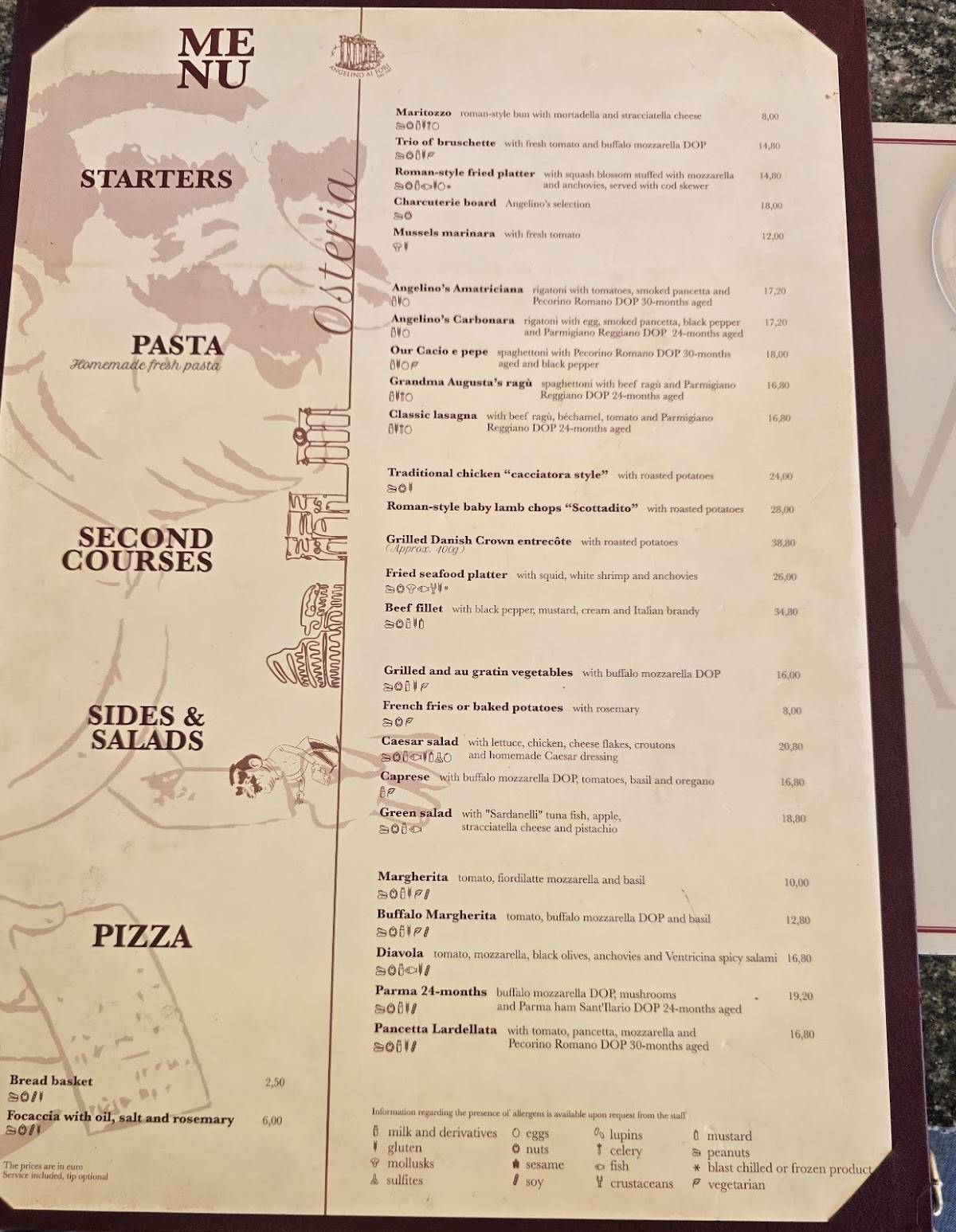 Menu di Angelino "ai Fori" dal 1947 