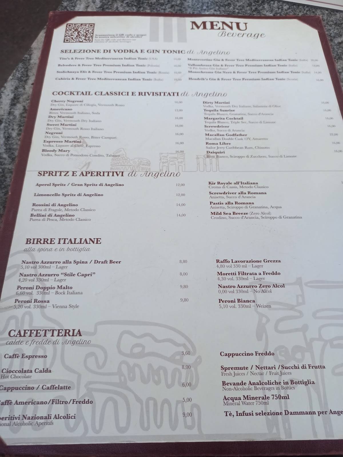 Menu di Angelino "ai Fori" dal 1947 