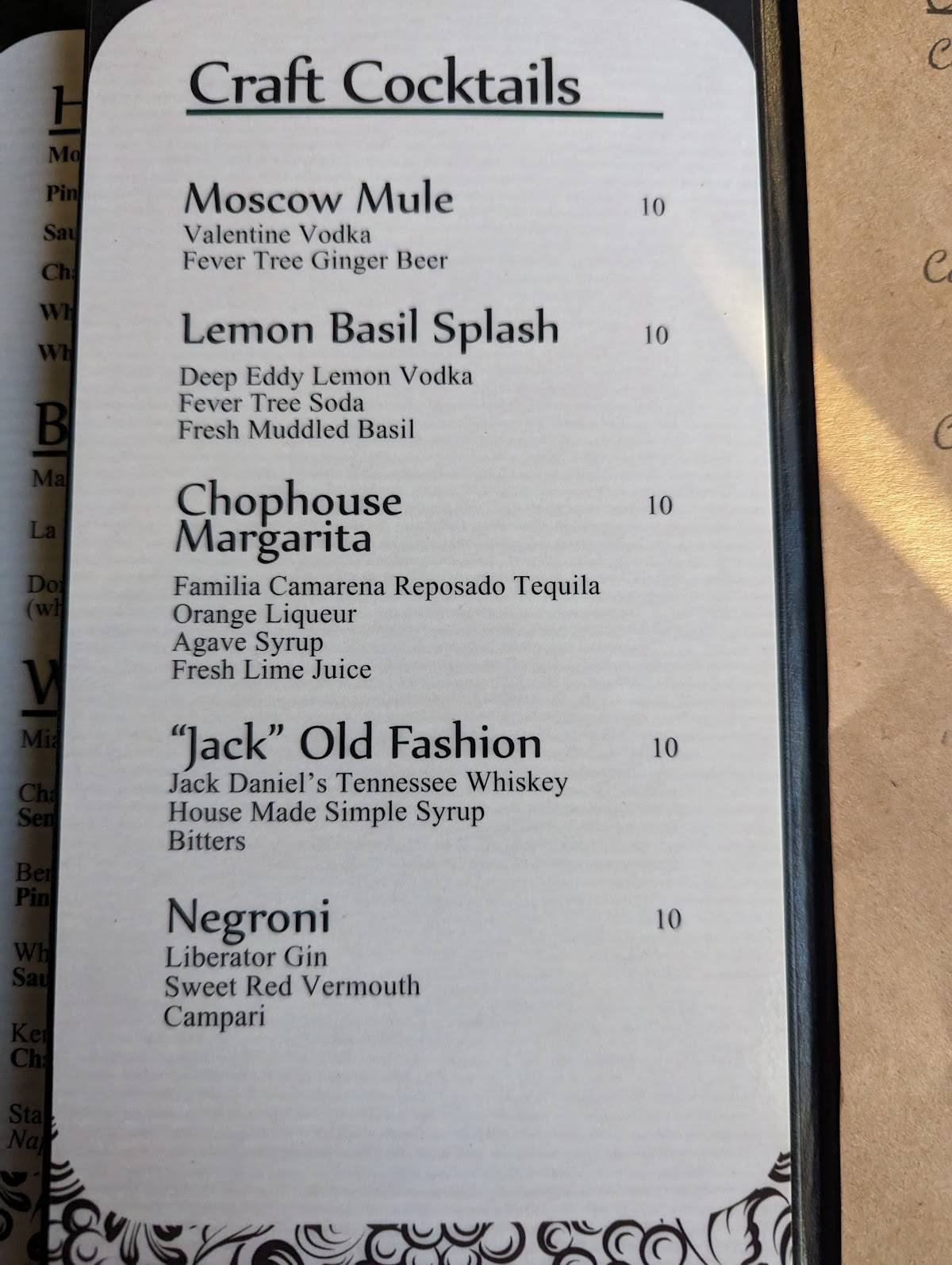 Menu at Angelo's Chop House steakhouse, Monroe
