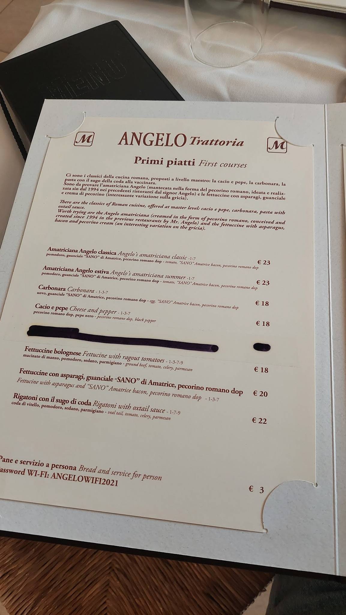 Menu di Angelo Ristorante Trattoria 