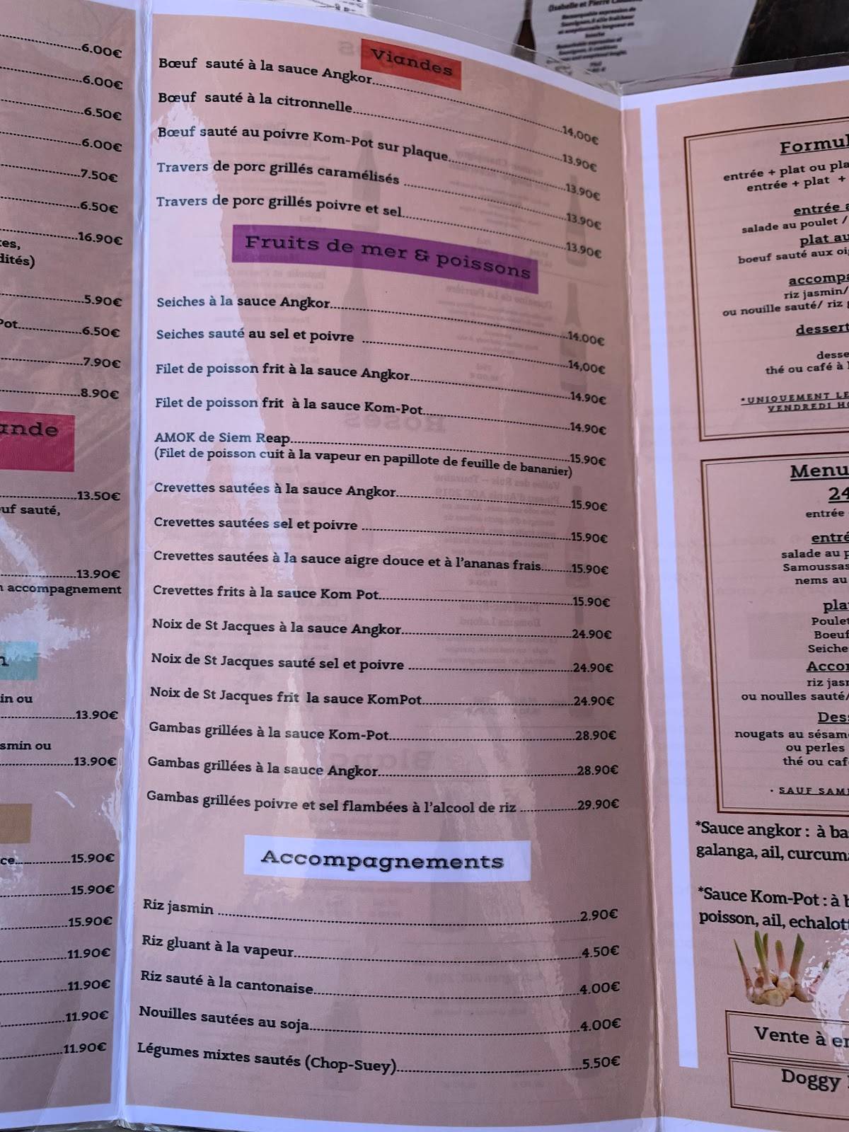 Menu de Angkor