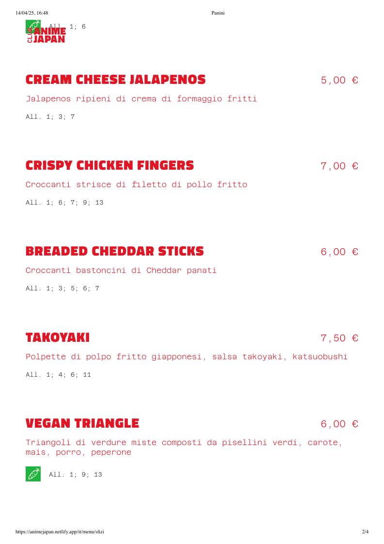 Menu di Anime Japan Club 