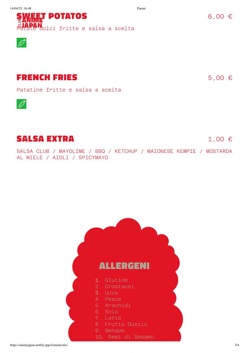 Menu di Anime Japan Club 