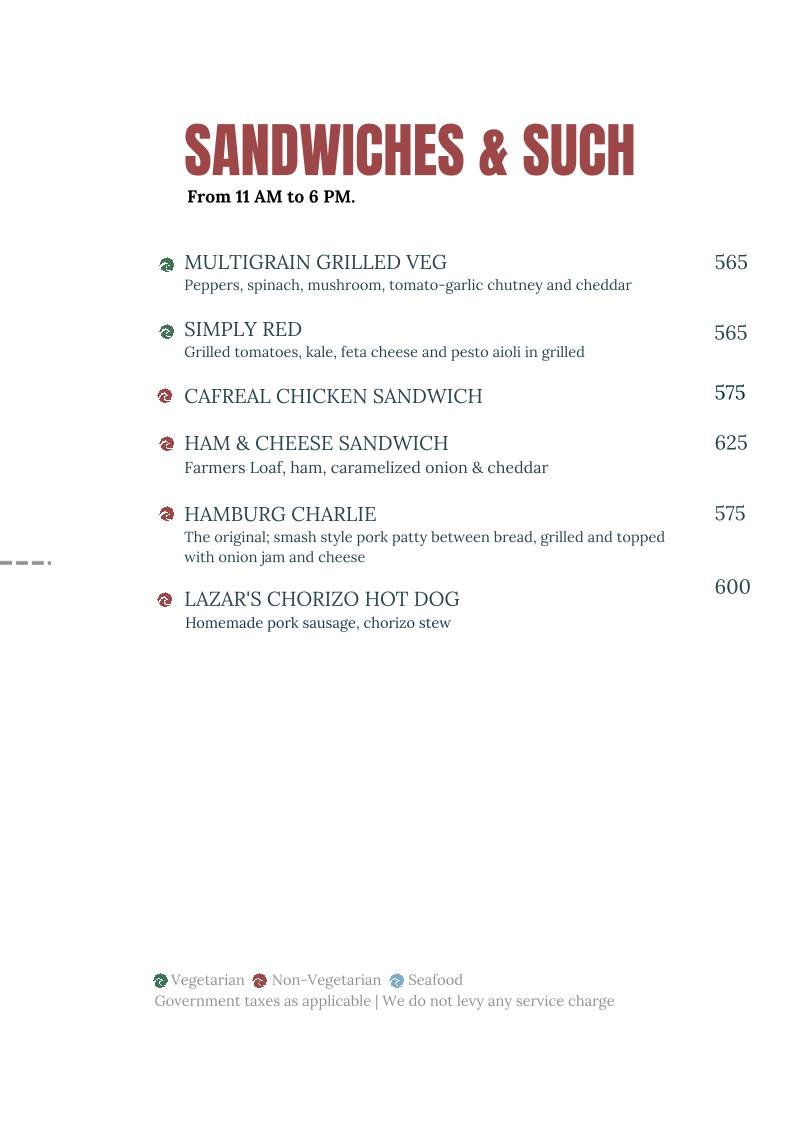 Slow Tide menu
