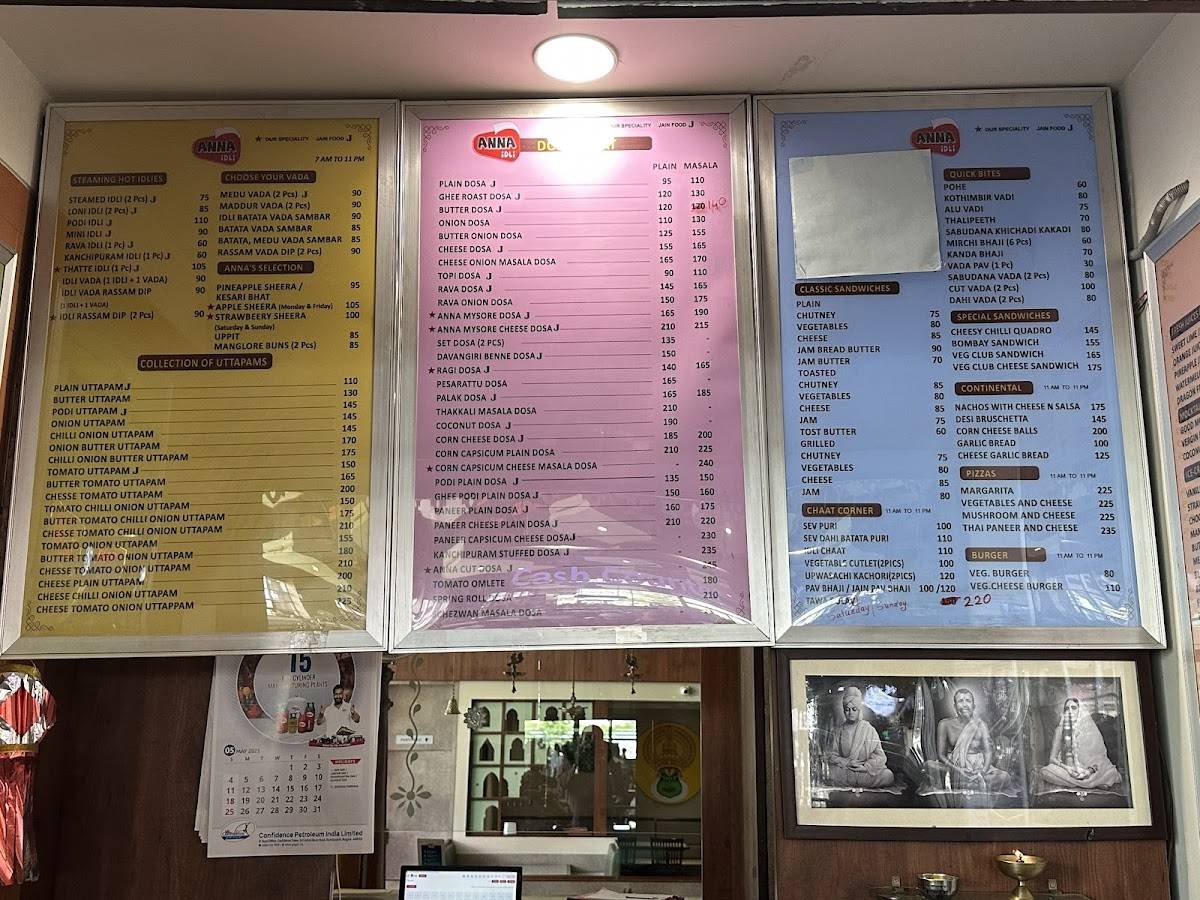 Anna Idli menu