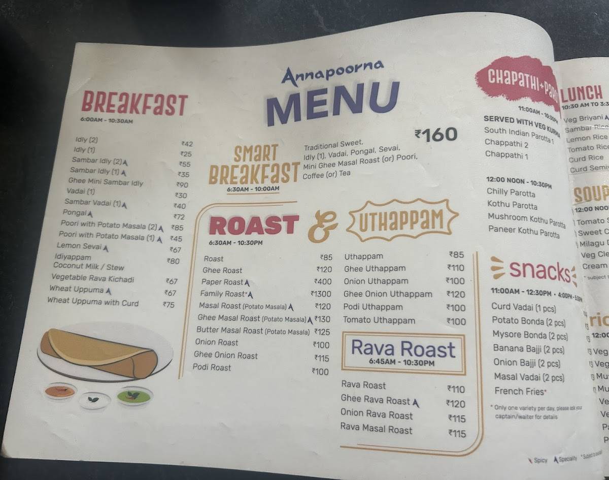 Annapoorna - Avinashi road menu