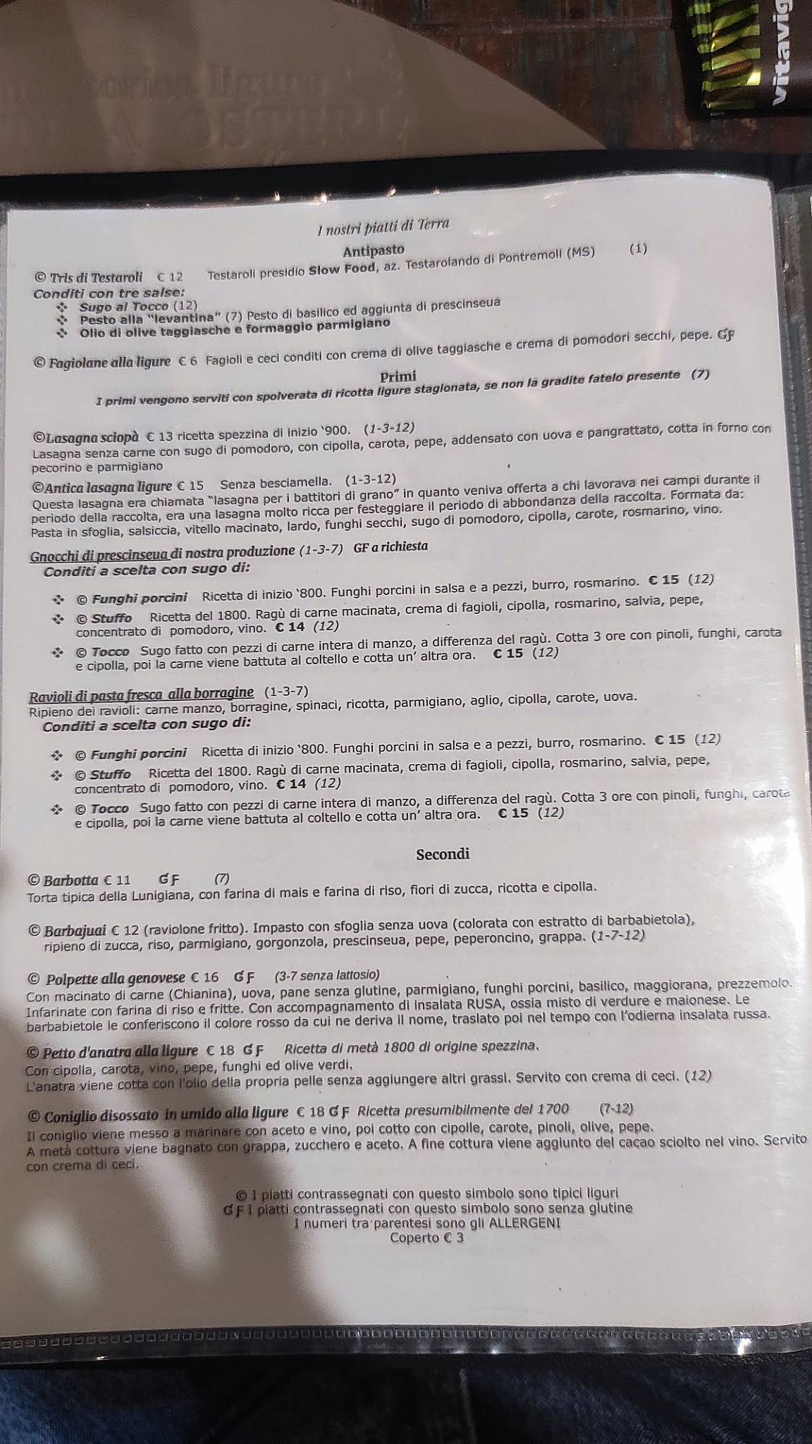 Menu di Antica Osteria Dei Camalli 