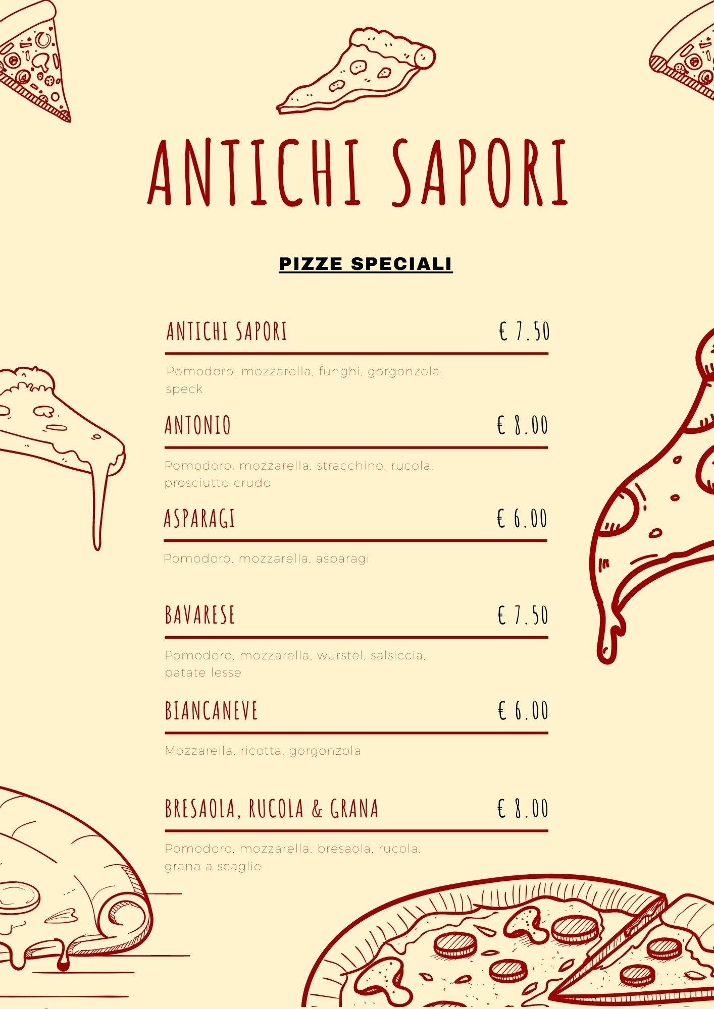 Menu di Antichi sapori trattoria pizzeria 
