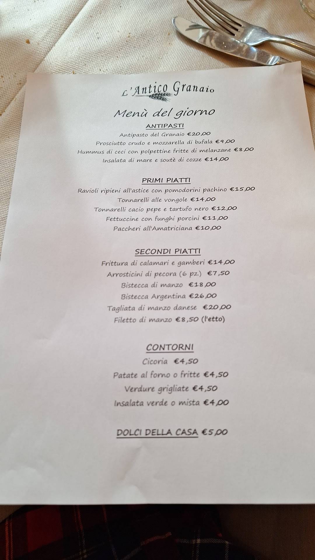 Menu di Antico Granaio 