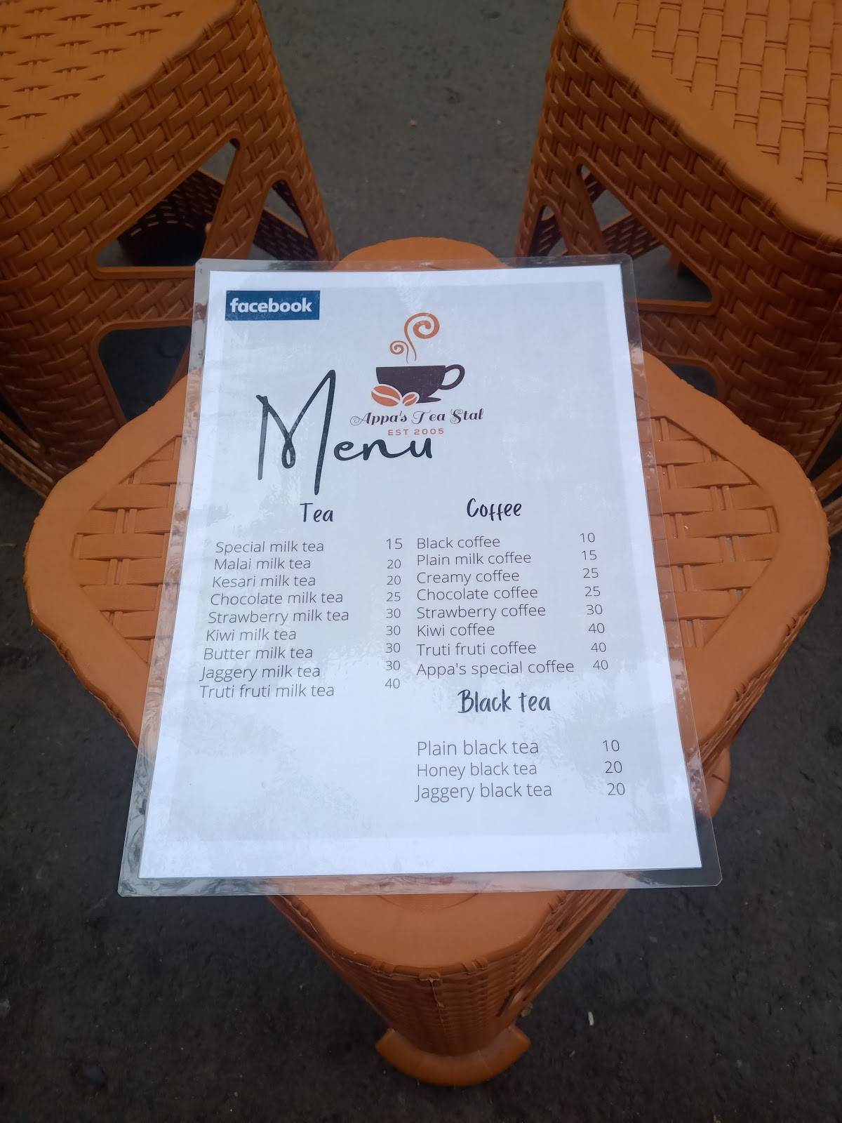 Appa's Tea Stall menu
