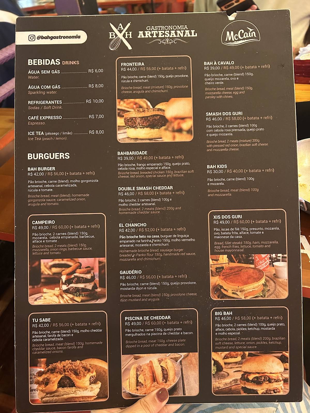 Bah Gastronômia Artesanal cardápio
