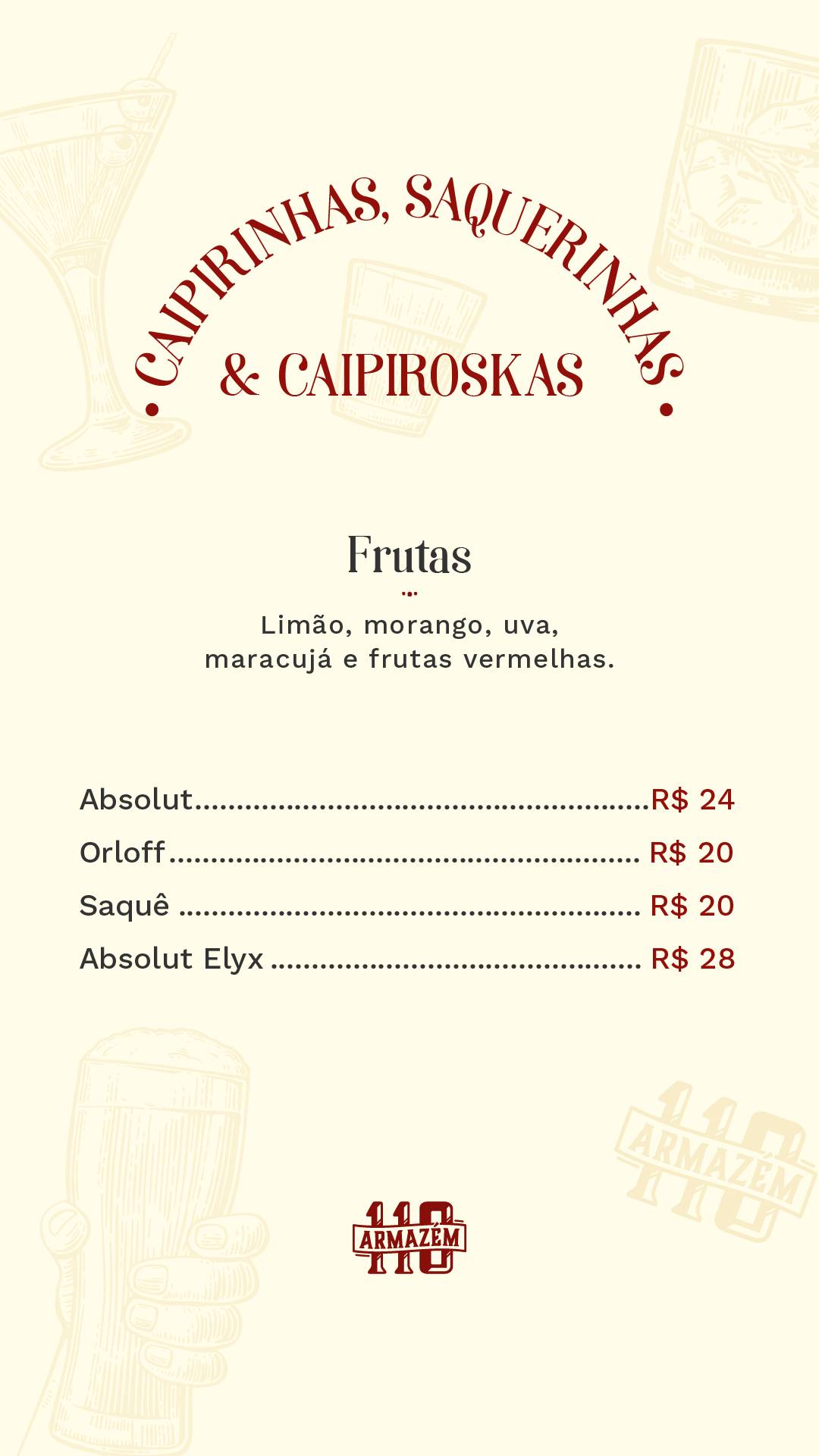 Armazém 110 cardápio
