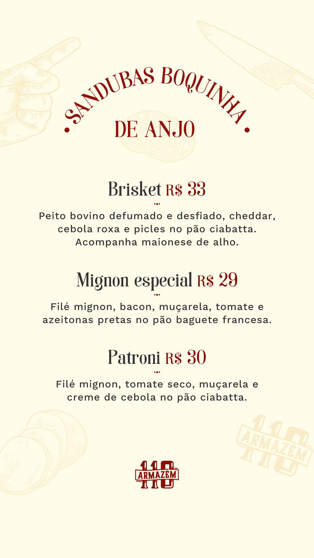 Armazém 110 cardápio