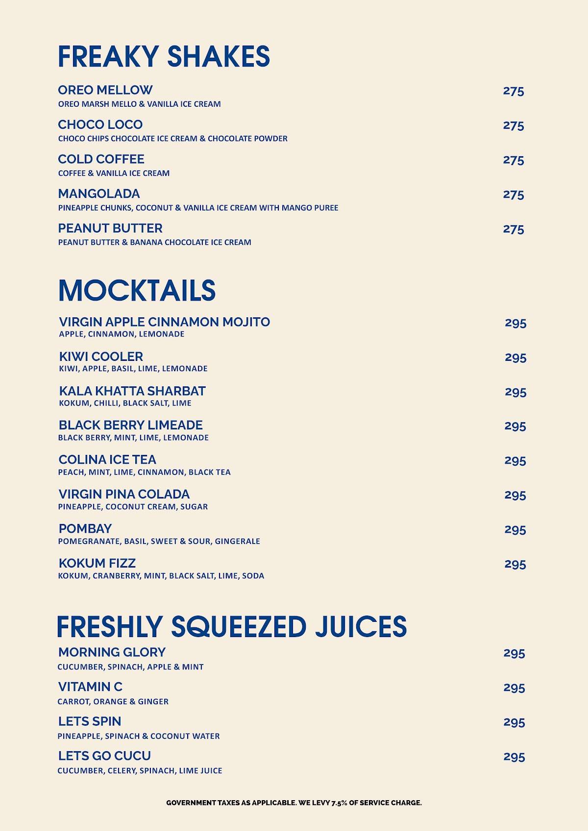 Colina Cafe & Bar menu