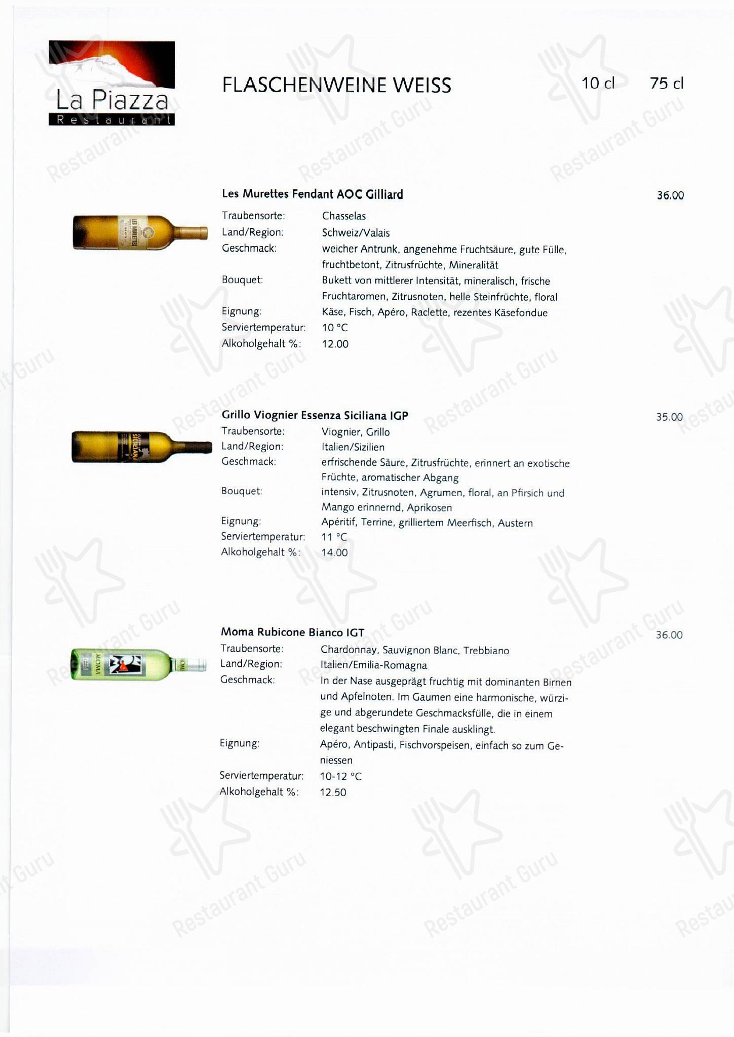 La Piazza in Arth - Bar Grill Menu