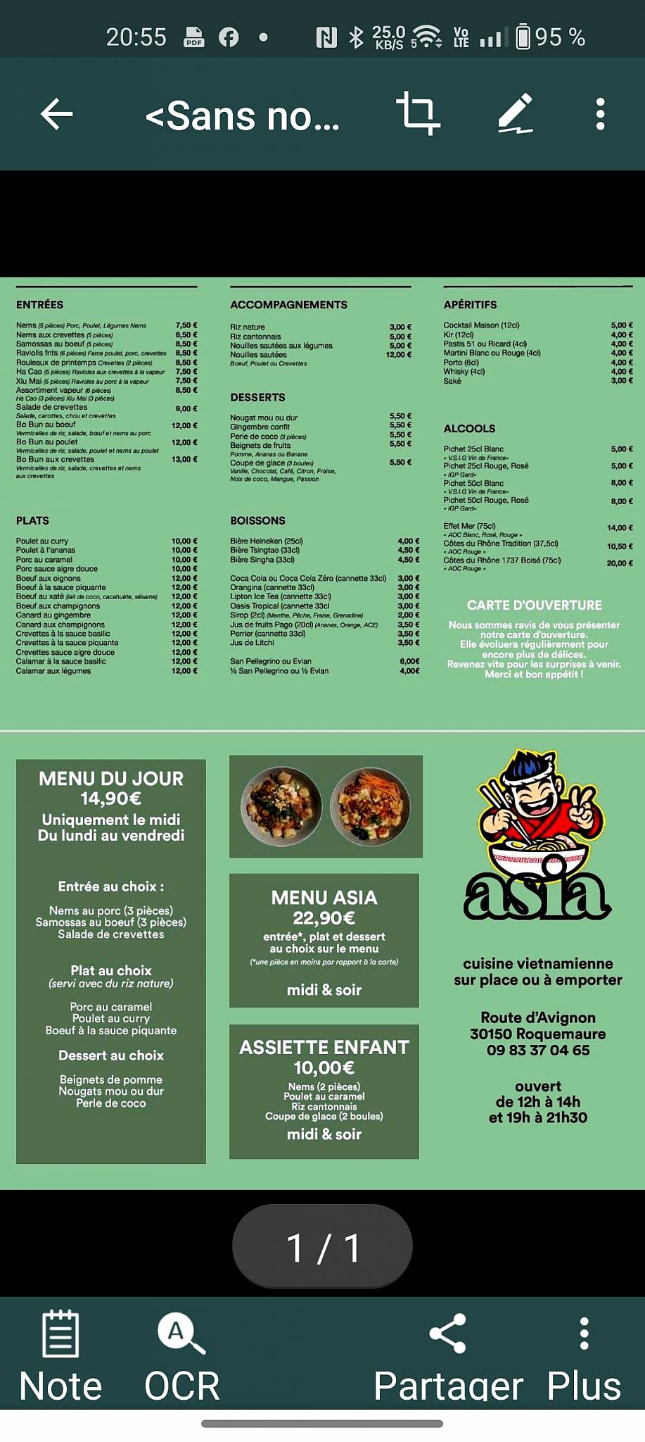 Menu de Asia Roquemaure