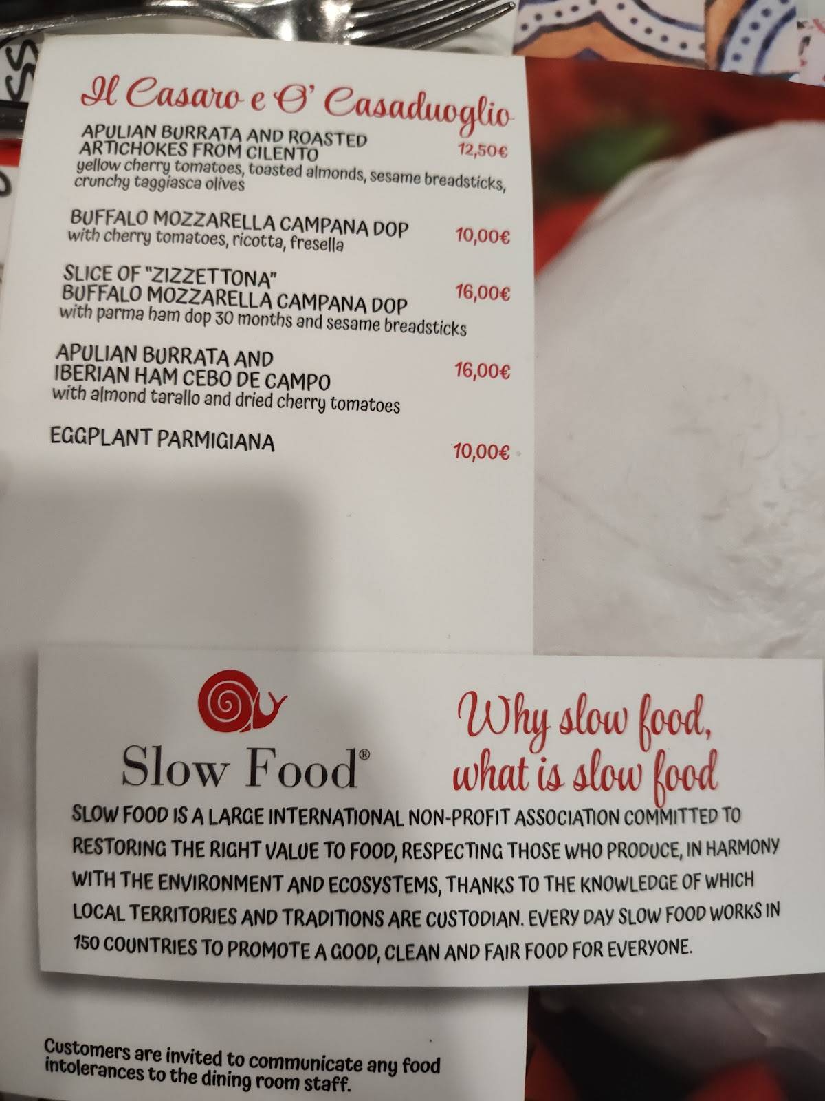 Menu di Assaje Milano Segrino 