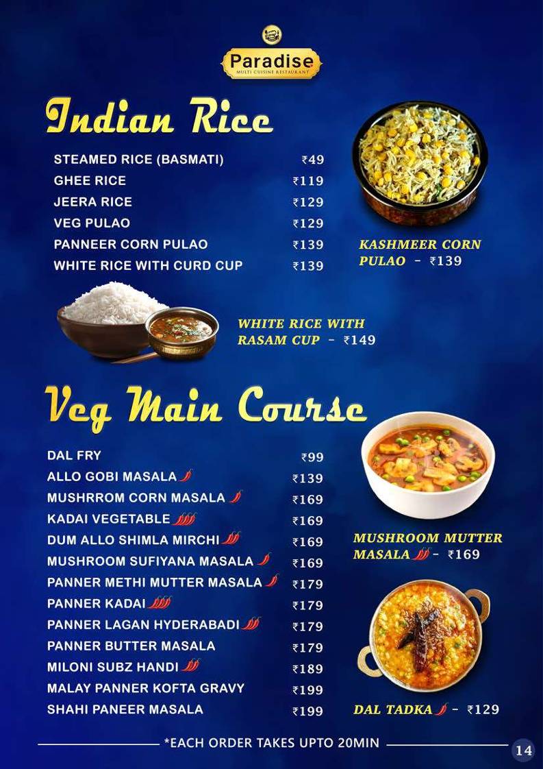 Paradise Multi Cuisine Restaurant - Best Biriyani menu