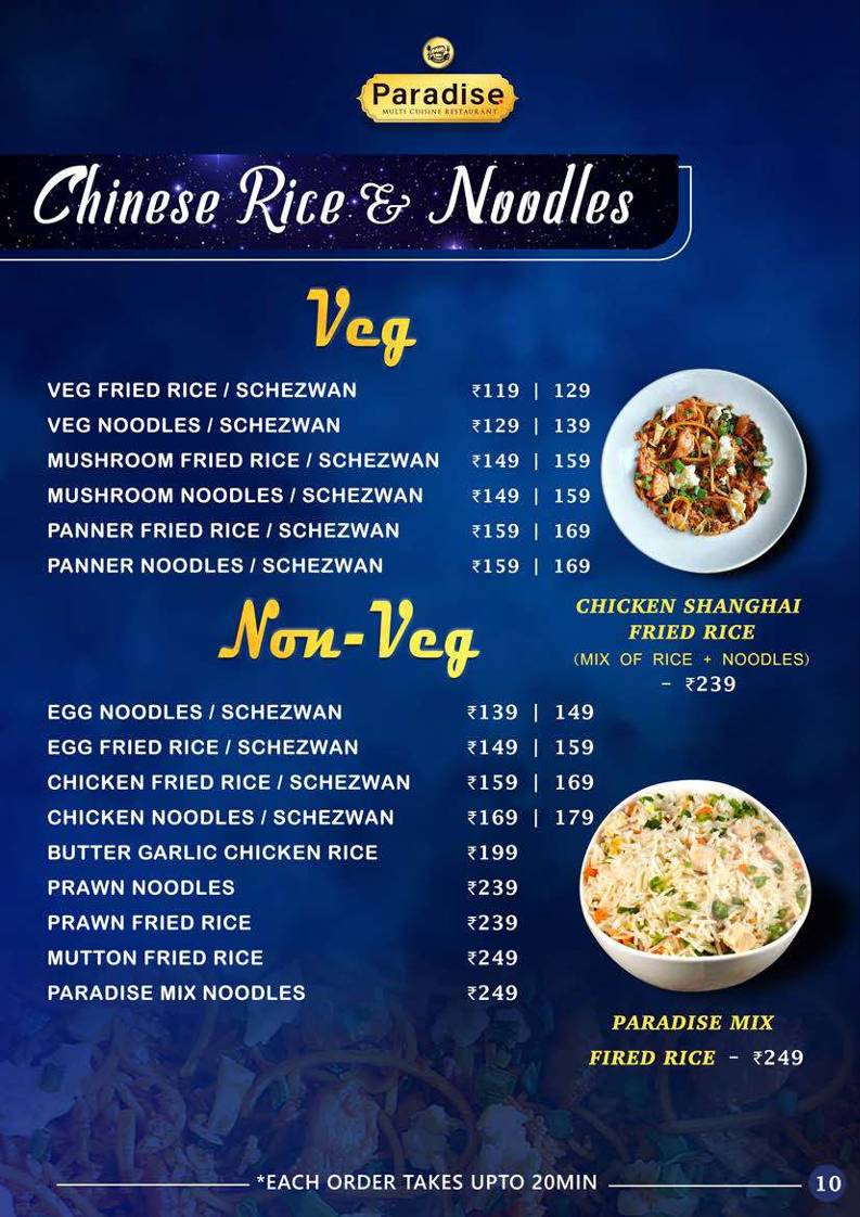 Paradise Multi Cuisine Restaurant - Best Biriyani menu