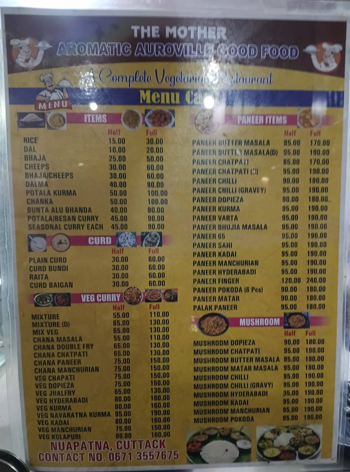 Auroville menu