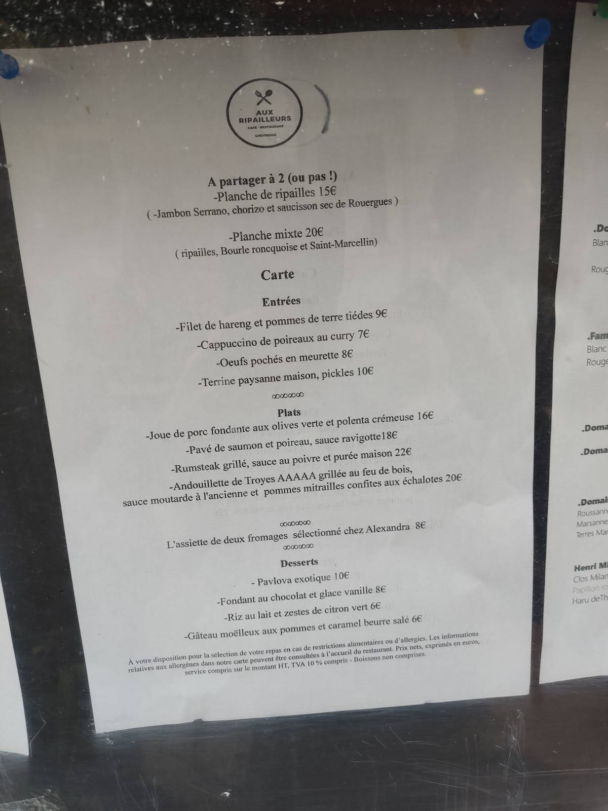 Menu de Aux Ripailleurs