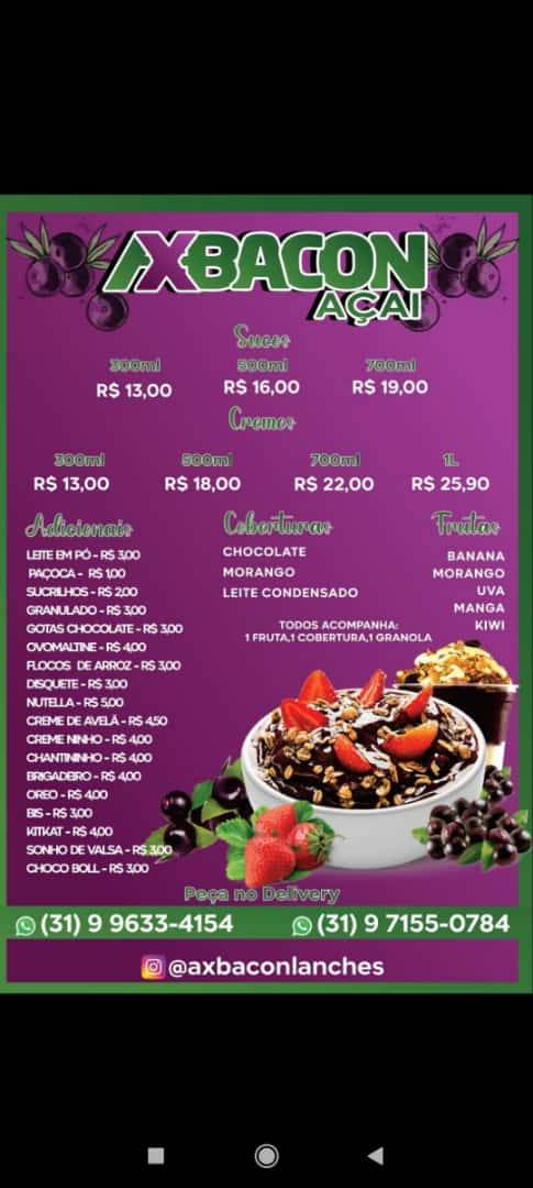 AxBacon Lanches e Açaí cardápio