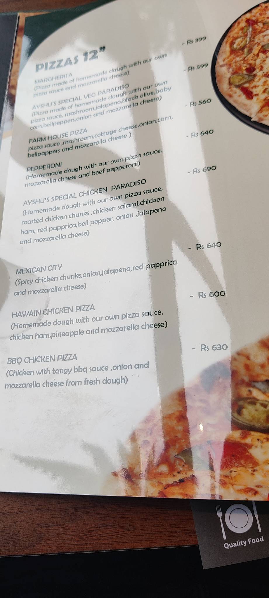 Ayshu's Culinary Restaurant menu