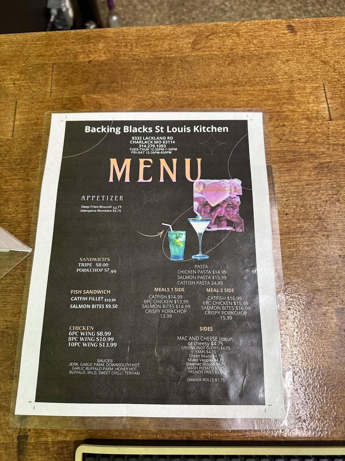 Menu at BACKING BLACKS ST LOUIS KITCHEN/BAR, St. Louis