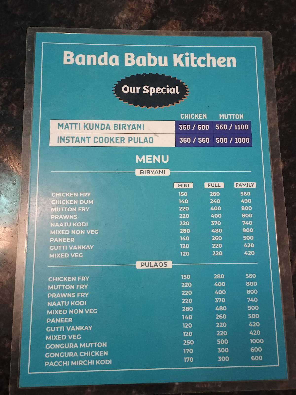 BANDA BABU KITCHEN menu