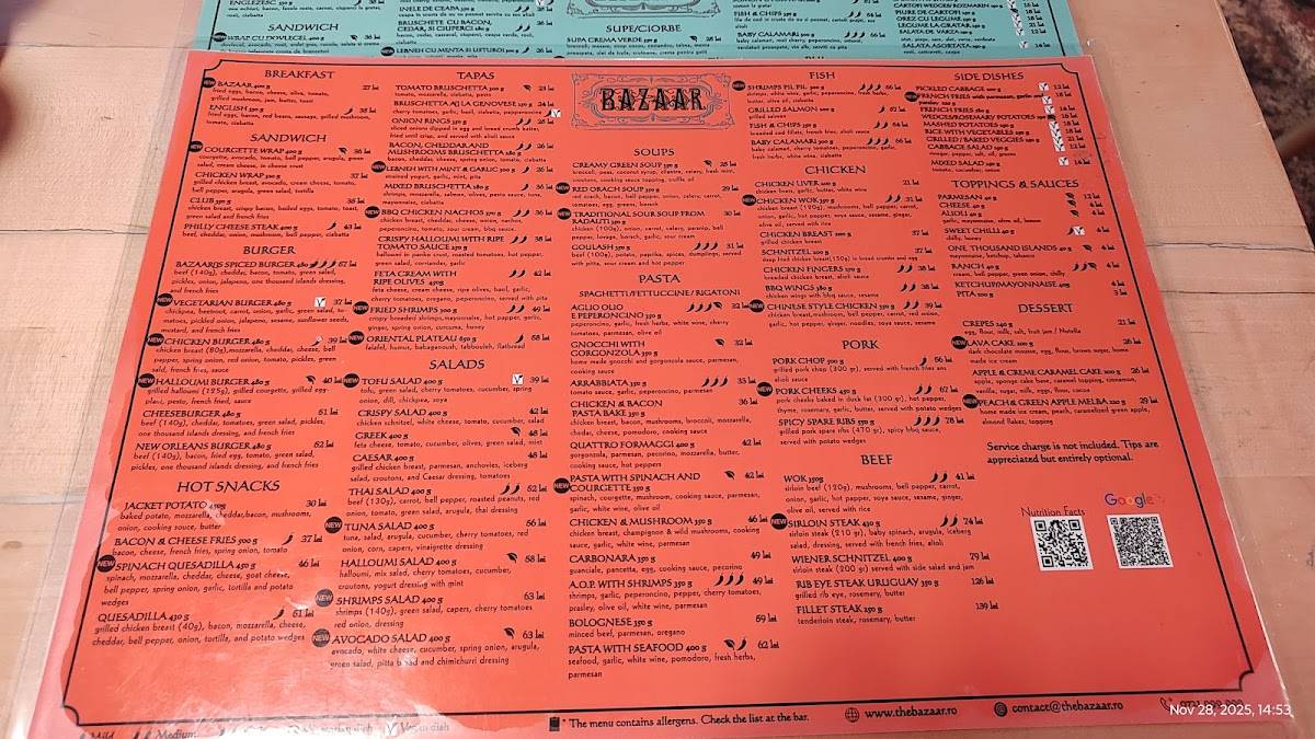 Menu de BAZAAR a place to Eat, Sip, Dance & Fall in love