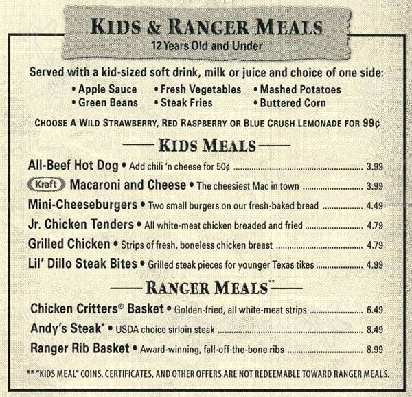 Texas Roadhouse menu